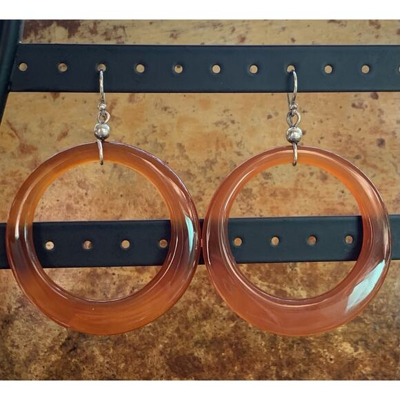 Sterling Silver and Carnelian Agate Earrings Front Facing Hoop Made in USA - Picture 4 of 7